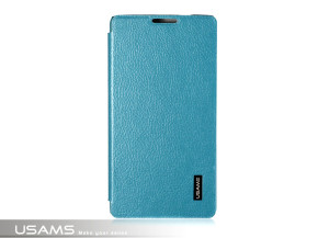 Луксозен кожен калъф тип тефтер USAMS за Huawei Ascend G700 светло син
